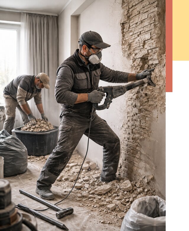 Демонтаж декоративного камня в Белорецке от 1470 руб/м² — быстро и недорого | ОТДЕЛОЧНИК-Блр