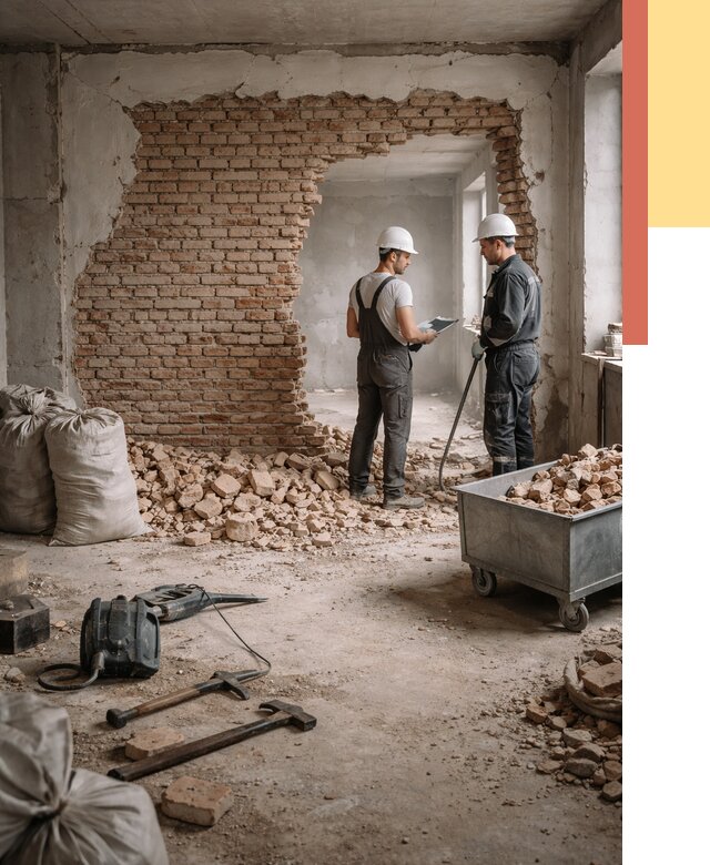 Демонтаж кирпичных стен в Белорецке от 4258 руб. — быстро, недорого, под ключ | ОТДЕЛОЧНИК-Блр