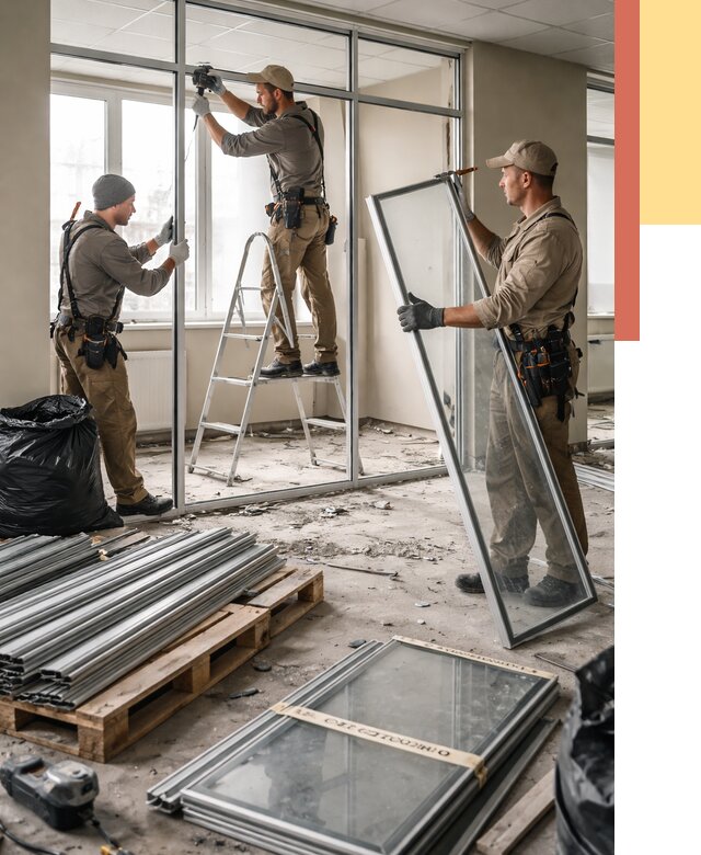 Демонтаж алюминиевых перегородок в Белорецке от 4258 руб. — быстро и недорого | ОТДЕЛОЧНИК-Блр