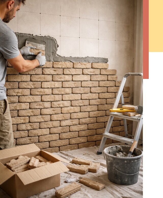 Монтаж декоративного кирпича в Белорецке от 3244 руб./м² — быстро и недорого | ОТДЕЛОЧНИК-Блр