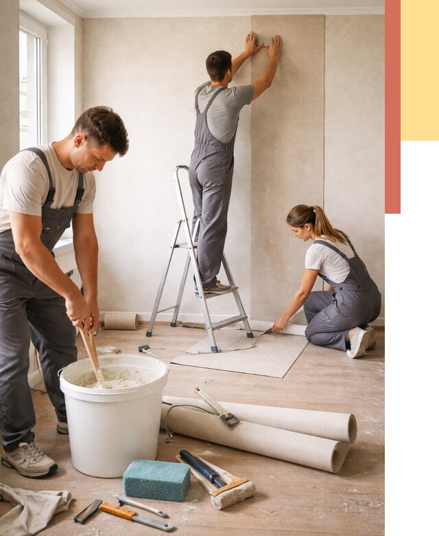 Оклейка стен обоями в Белорецке от 3548 руб/м2 — быстро и недорого | ОТДЕЛОЧНИК-Блр