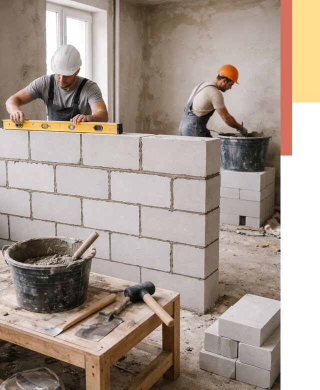 Кладка перегородок из газобетона в Белорецке от 3244 руб. под ключ | ОТДЕЛОЧНИК-Блр