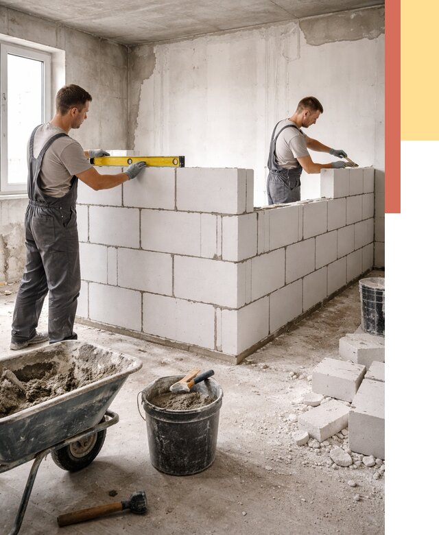 Кладка перегородок из ПГП в Белорецке от 2534 руб./м2 — монтаж и возведение под ключ | ОТДЕЛОЧНИК-Блр