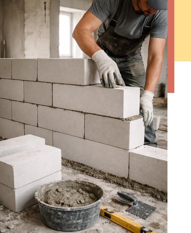 Кладка перегородок из силикатного блока в Белорецке от 4055 руб. под ключ | ОТДЕЛОЧНИК-Блр