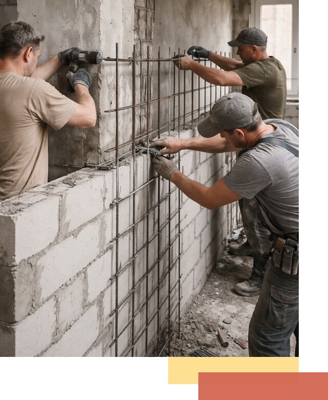 Армирование кладки перегородок в Белорецке профессионально и надёжно