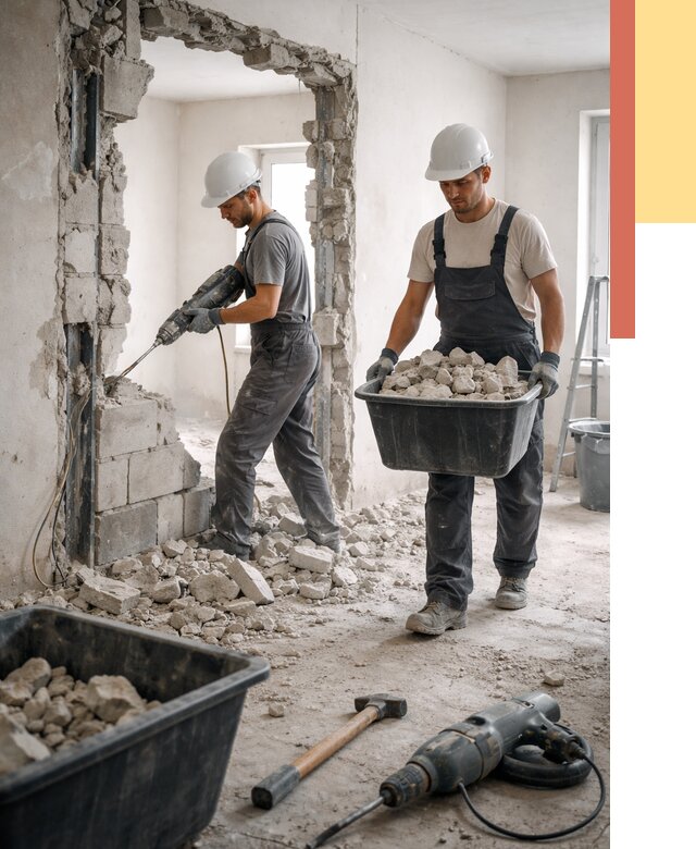 Демонтаж блоковых перегородок в Белорецке от 3801 руб. — быстро и недорого | ОТДЕЛОЧНИК-Блр