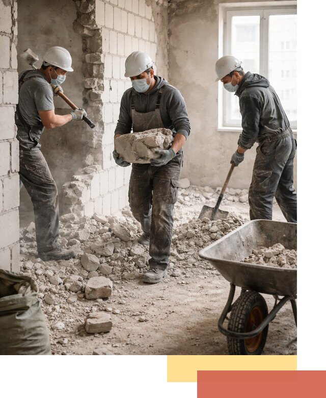 Демонтаж блочных перегородок в Белорецке быстро и аккуратно