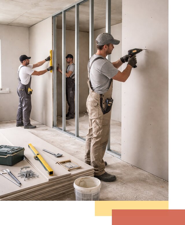 Однослойная перегородка из гипсокартона в Белорецке под ключ, монтаж и отделка