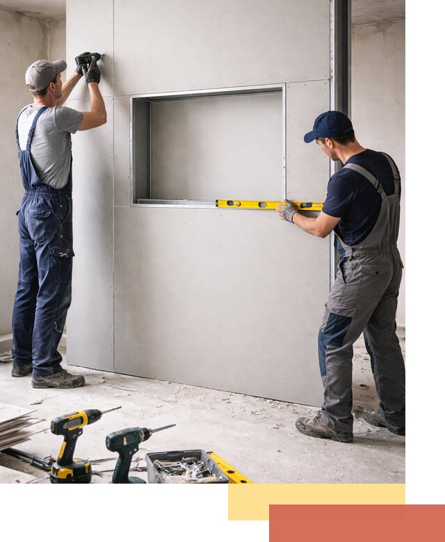 Перегородка из гипсокартона с нишей под декор в Белорецке