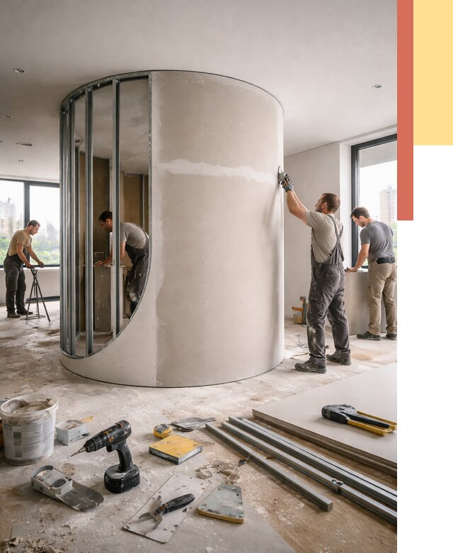 Радиусная перегородка из гипсокартона в Белорецке от 2940 руб. под ключ | ОТДЕЛОЧНИК-Блр