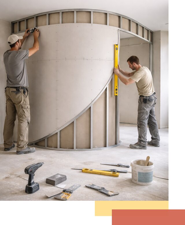 Радиусная перегородка из гипсокартона в Белорецке под ключ