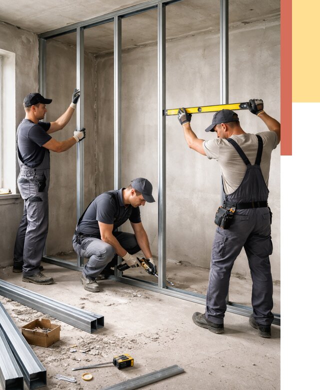 Монтаж каркаса перегородки из профиля в Белорецке от 760 руб. | ОТДЕЛОЧНИК-Блр