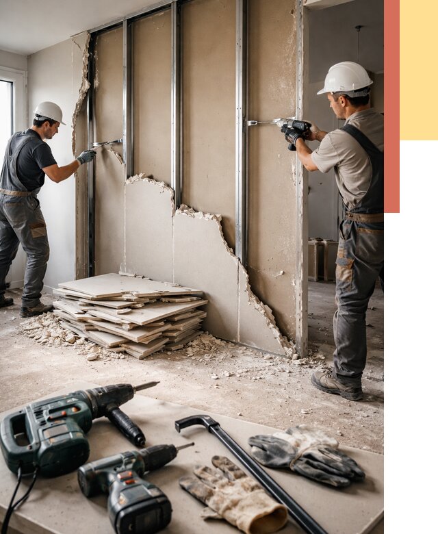 Демонтаж перегородки из гипсокартона в Белорецке от 1216 руб. быстро и недорого | ОТДЕЛОЧНИК-Блр