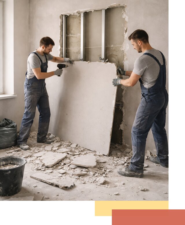 Демонтаж перегородки из гипсокартона в Белорецке быстрый и аккуратный