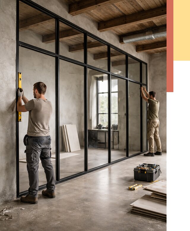 Стеклянные перегородки лофт в Белорецке от 10644 руб. под ключ | ОТДЕЛОЧНИК-Блр