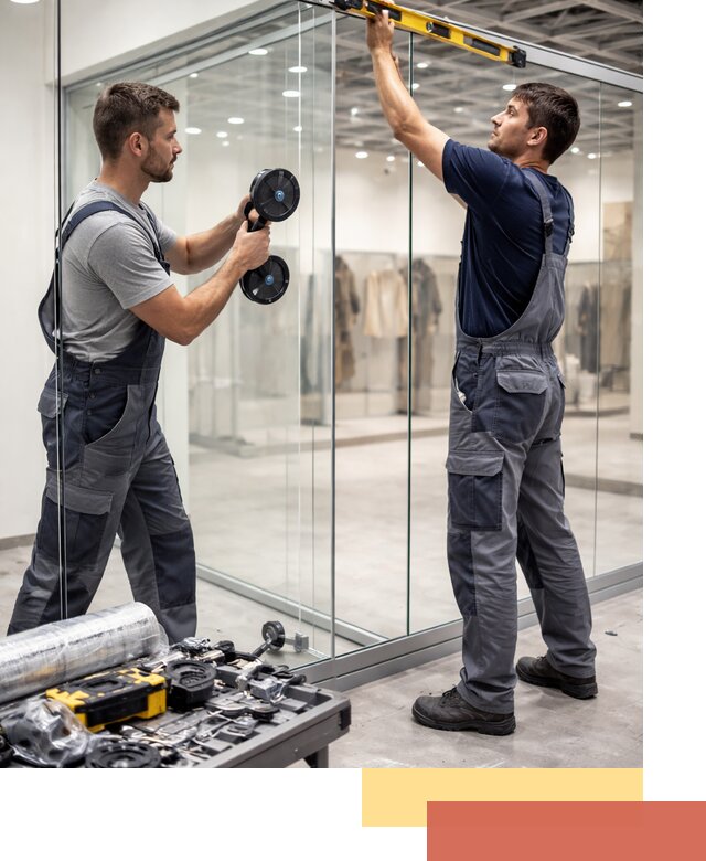 Стеклянные перегородки для магазинов в Белорецке — монтаж и установка