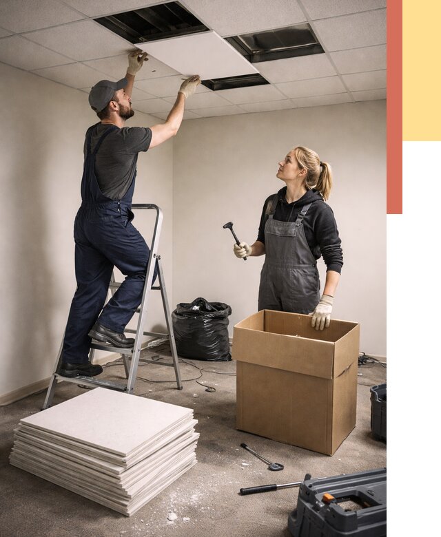 Демонтаж потолочной плитки в Белорецке от 4562 руб. быстро и недорого | ОТДЕЛОЧНИК-Блр