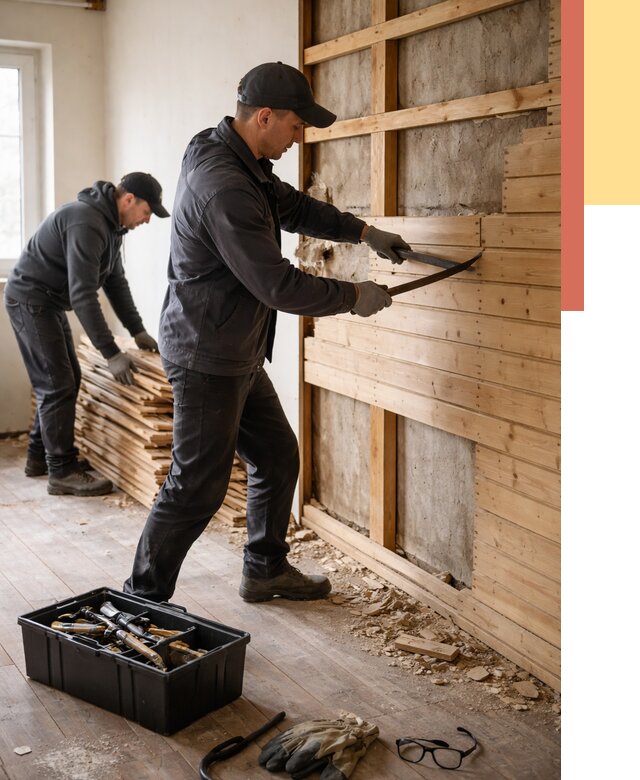 Демонтаж вагонки в Белорецке от 3852 руб/м2 — быстро и недорого | ОТДЕЛОЧНИК-Блр