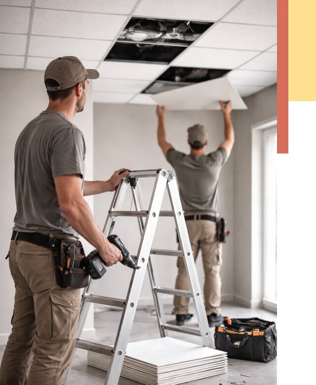 Обслуживание подвесного потолка в Белорецке от 3548 руб. — быстро и недорого | ОТДЕЛОЧНИК-Блр