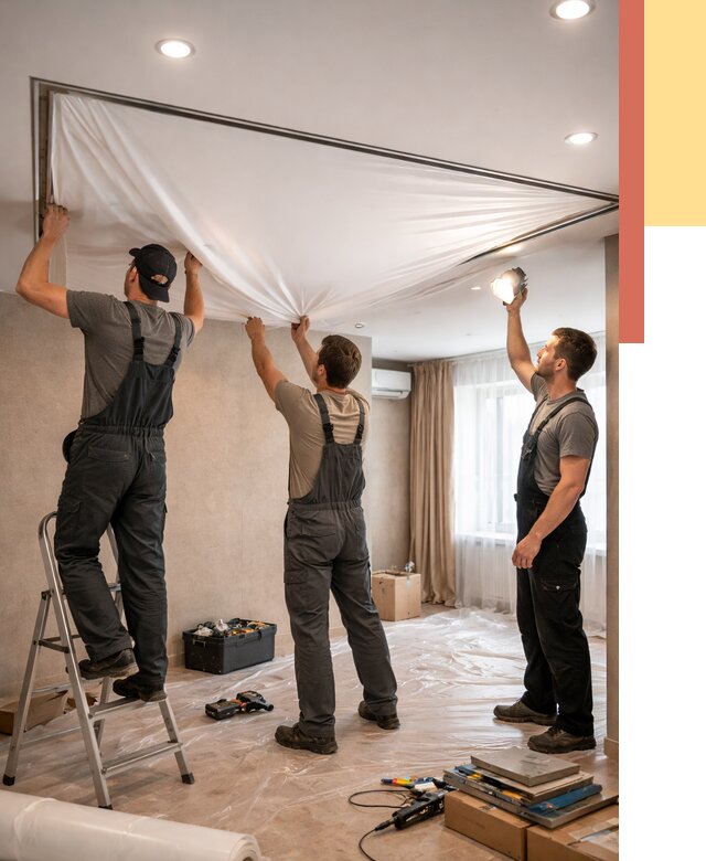 Монтаж ПВХ натяжного потолка в Белорецке от 3548 руб. под ключ | ОТДЕЛОЧНИК-Блр