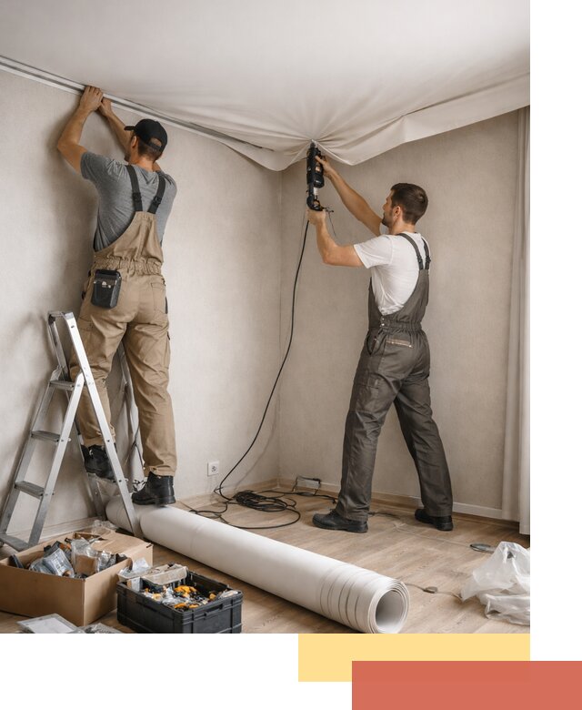 Монтаж цветного натяжного потолка в Белорецке за один день