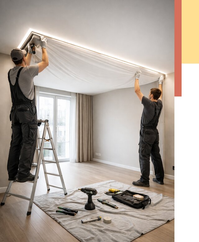 Монтаж парящего натяжного потолка в Белорецке от 4562 руб. быстро и недорого | ОТДЕЛОЧНИК-Блр