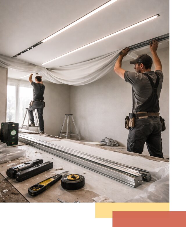 Монтаж натяжных потолков со световыми линиями в Белорецке