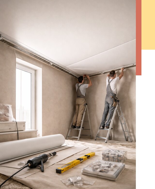 Монтаж натяжного потолка в спальне в Белорецке от 3852 руб. под ключ | ОТДЕЛОЧНИК-Блр