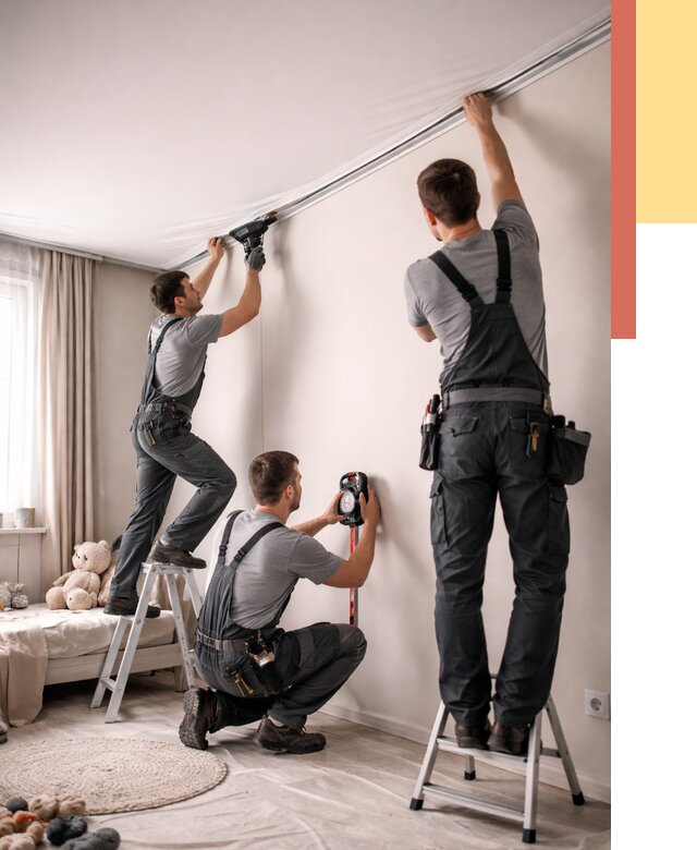 Монтаж натяжного потолка в детской в Белорецке от 3548 руб. — быстро и недорого | ОТДЕЛОЧНИК-Блр