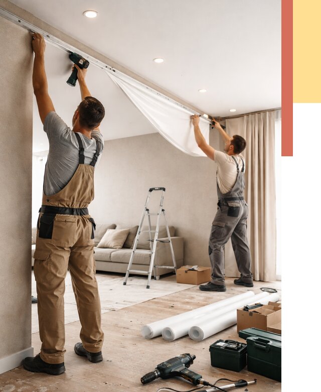 Монтаж натяжного потолка в гостиной в Белорецке от 558 руб. | ОТДЕЛОЧНИК-Блр