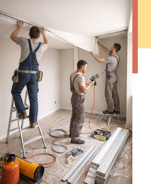 Монтаж натяжного потолка в студии в Белорецке от 5575 руб. — быстро и недорого | ОТДЕЛОЧНИК-Блр