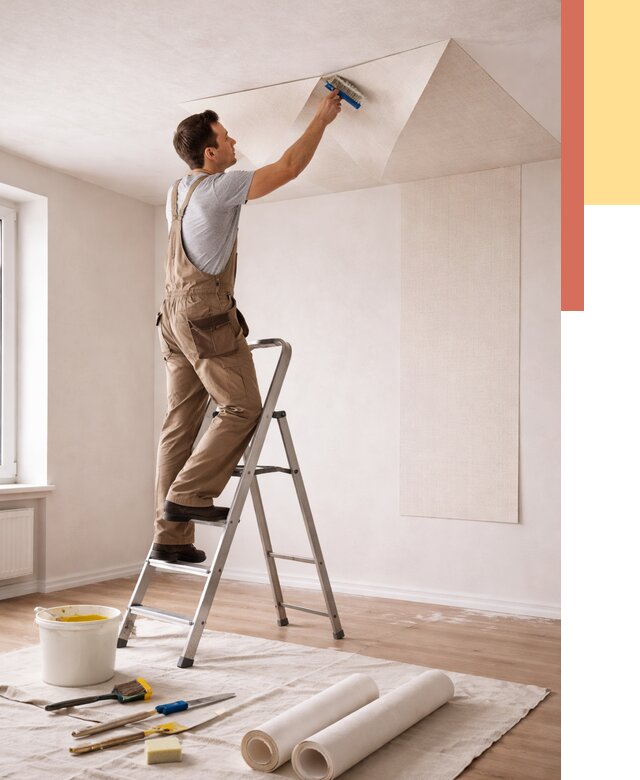 Поклейка обоев на потолок в Белорецке от 4562 руб. быстро и недорого | ОТДЕЛОЧНИК-Блр