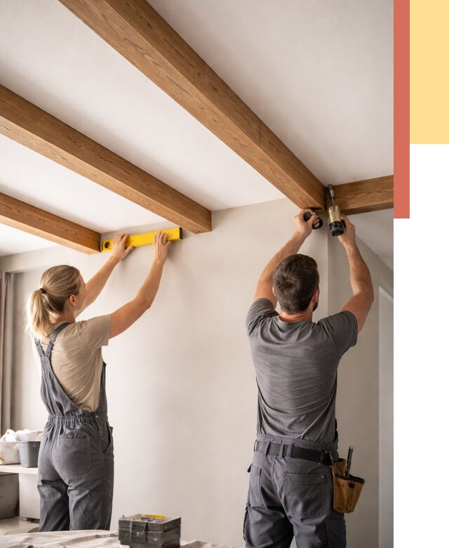 Монтаж декоративных балок на потолок в Белорецке от 4258 руб. — ОТДЕЛОЧНИК-Блр